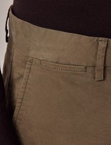 Dark Olive Garment Dyed Cotton Stretch Slim Fit Chinos-preview1