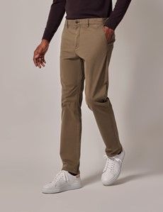 Dark Olive Garment Dyed Cotton Stretch Slim Fit Chinos-preview3