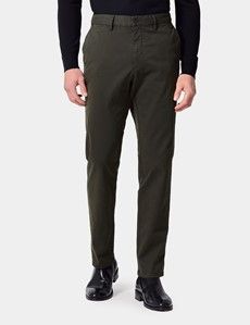 Slim Fit Dark Olive Garment-Dyed Chinos