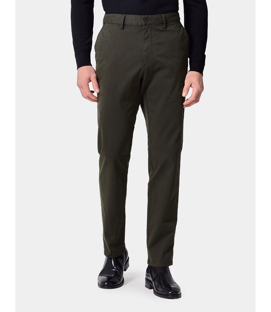 Men's Dark Olive Garment Dyed Cotton Stretch Slim Fit Chinos