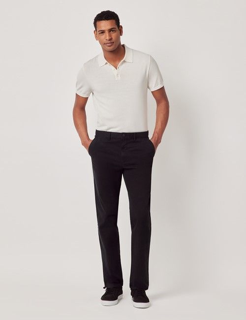 Black Garment Dyed Cotton Stretch Regular Fit Chinos