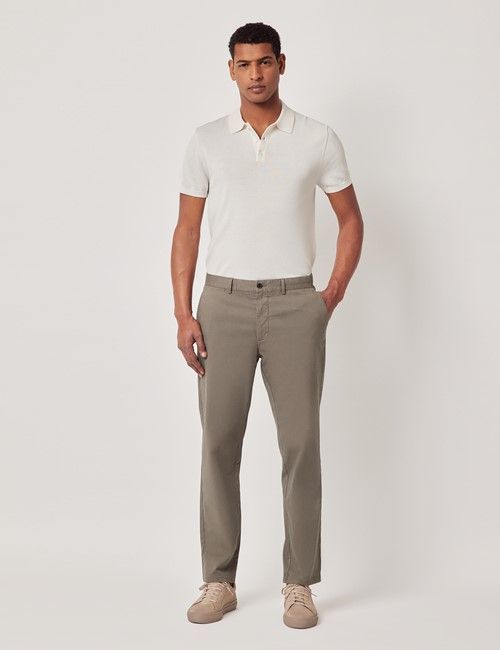 Dusty Olive Garment Dyed Cotton Stretch Regular Fit Chinos