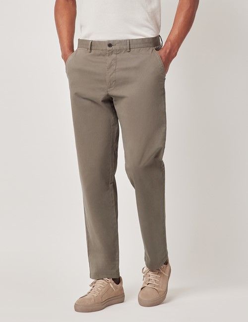 Dusty Olive Garment Dyed Cotton Stretch Regular Fit Chinos-preview