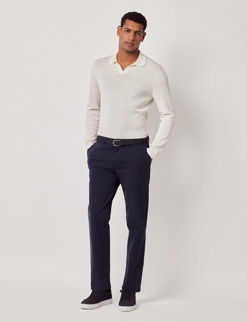 Dark Navy Garment Dyed Cotton Stretch Regular Fit Chinos