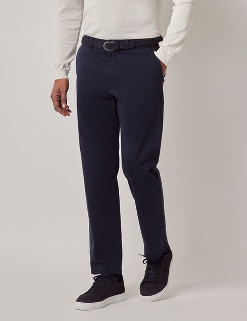 Dark Navy Garment Dyed Cotton Stretch Regular Fit Chinos-preview