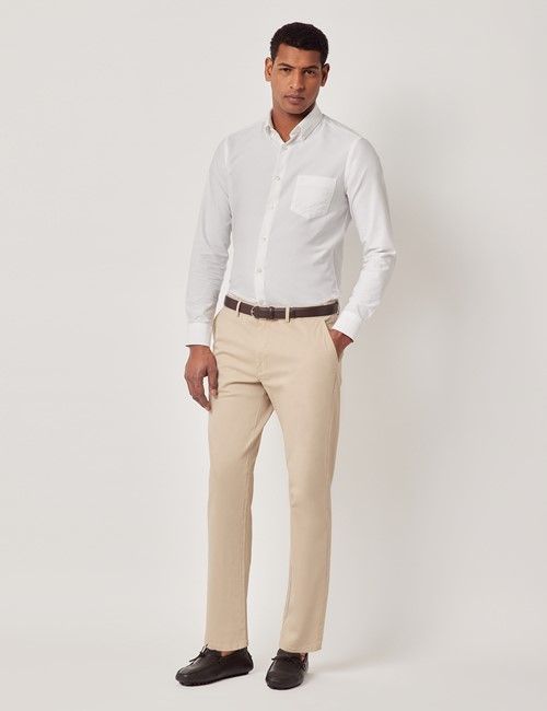Beige Garment Dyed Cotton Stretch Regular Fit Chinos