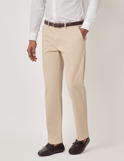 Beige Garment Dyed Cotton Stretch Regular Fit Chinos-preview