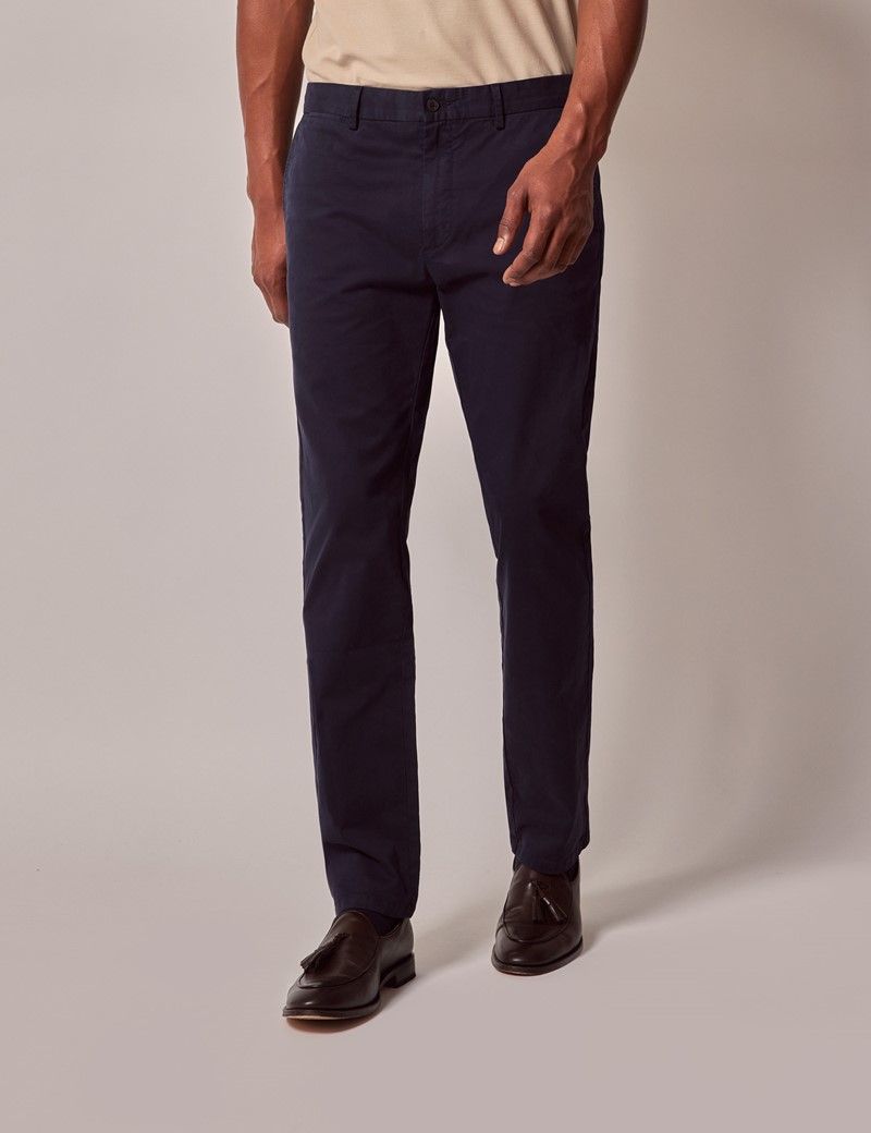 Men's Navy Garment Dyed Cotton Stretch Chinos - Lord's Limited Edition ...