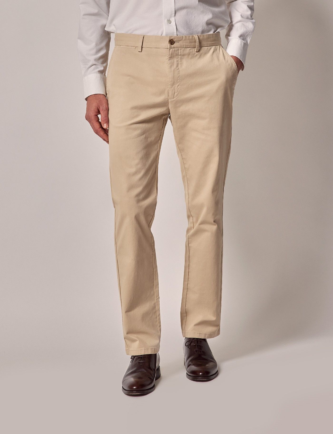 Men's Beige Garment Dyed Cotton Stretch Chinos - Lord's Limited Edition ...