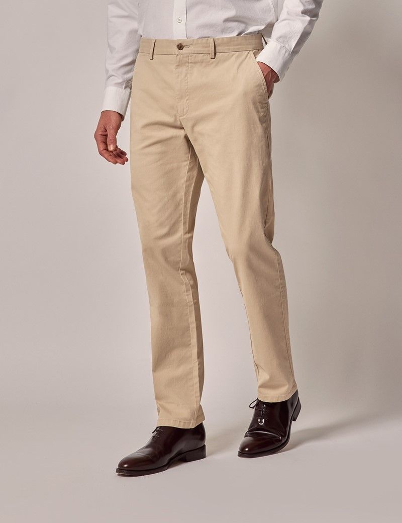 Men's Beige Garment Dyed Cotton Stretch Chinos - Lord's Limited Edition ...
