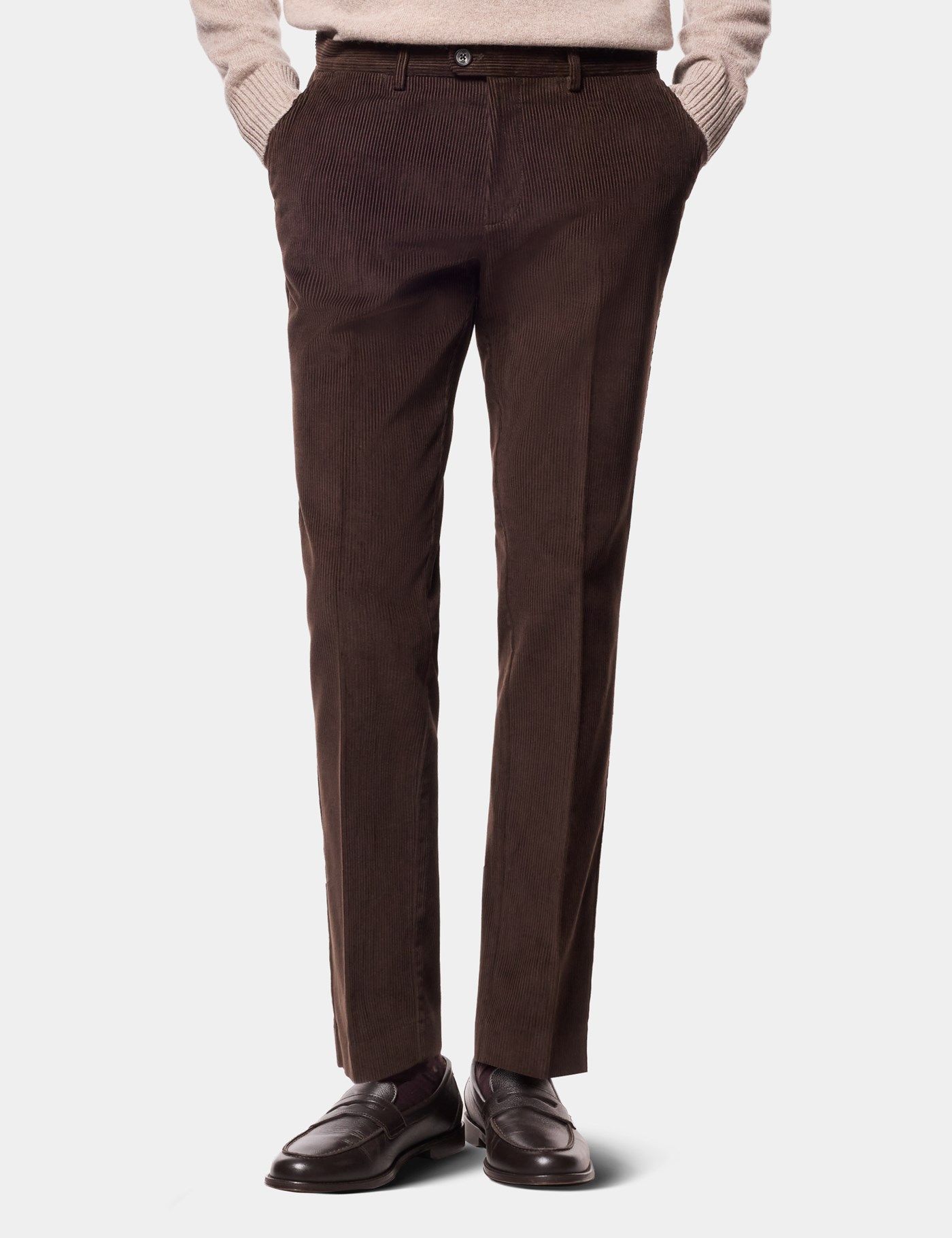 Regular Fit Dark Brown Corduroy Trousers primary image