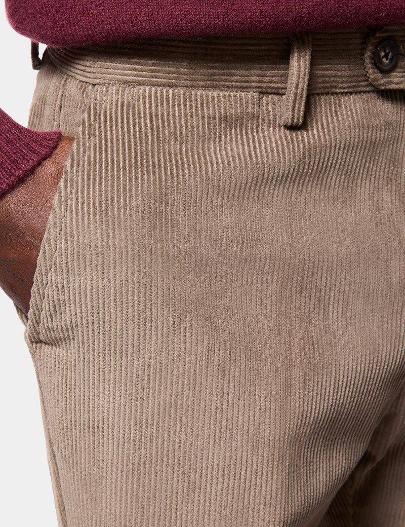 Regular Fit Taupe Corduroy Trousers thumbnail 3