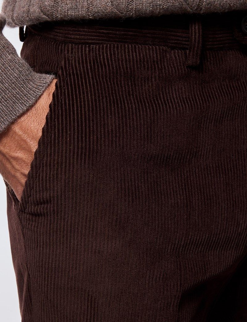 Regular Fit Dark Chocolate Corduroy Trousers thumbnail 3