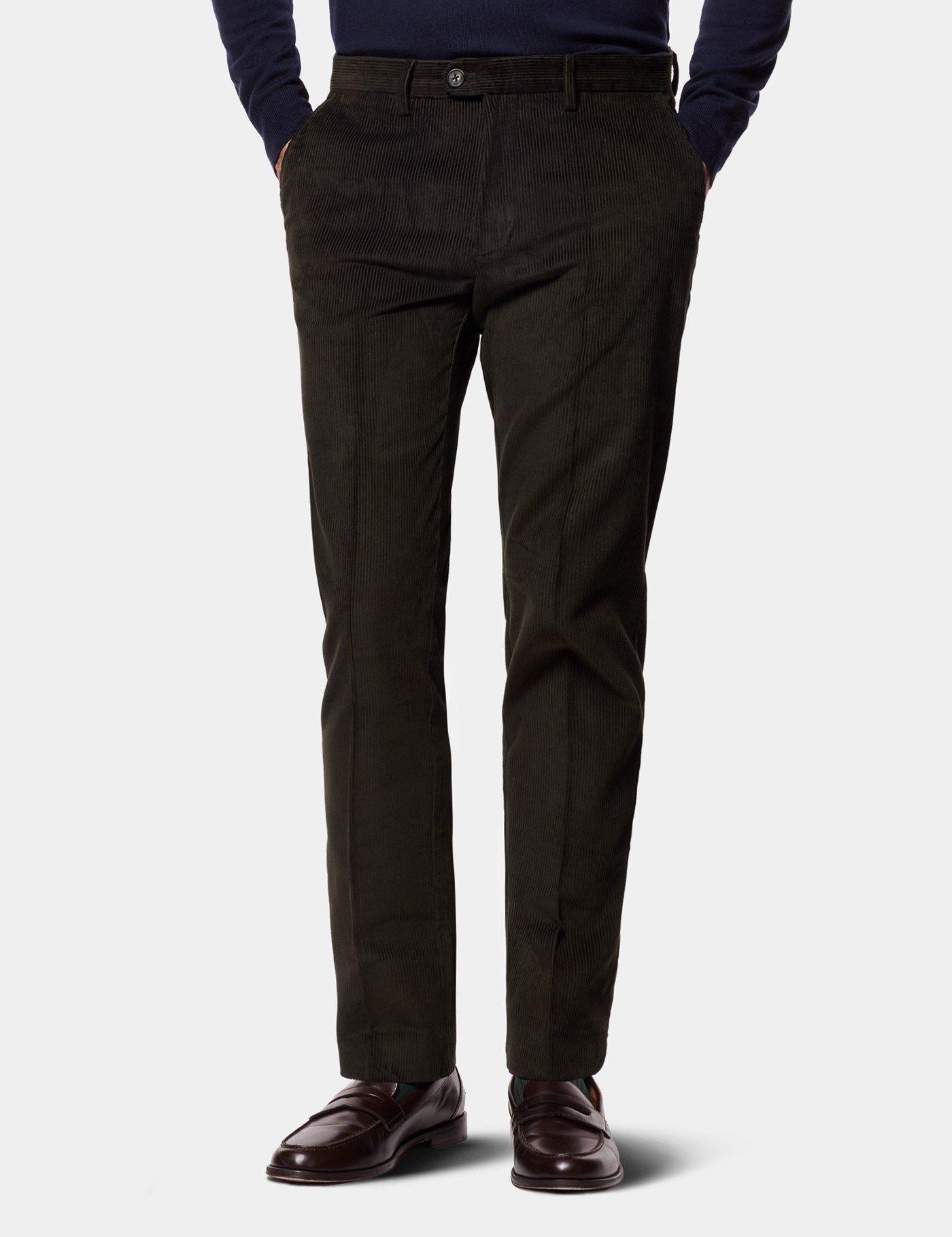 Regular Fit Dark Green Corduroy Trousers primary image