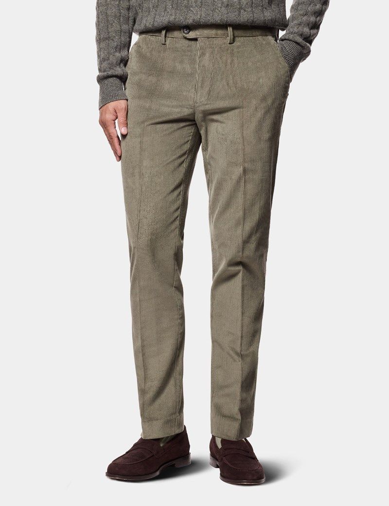 Regular Fit Sage Green Corduroy Trousers thumbnail 2