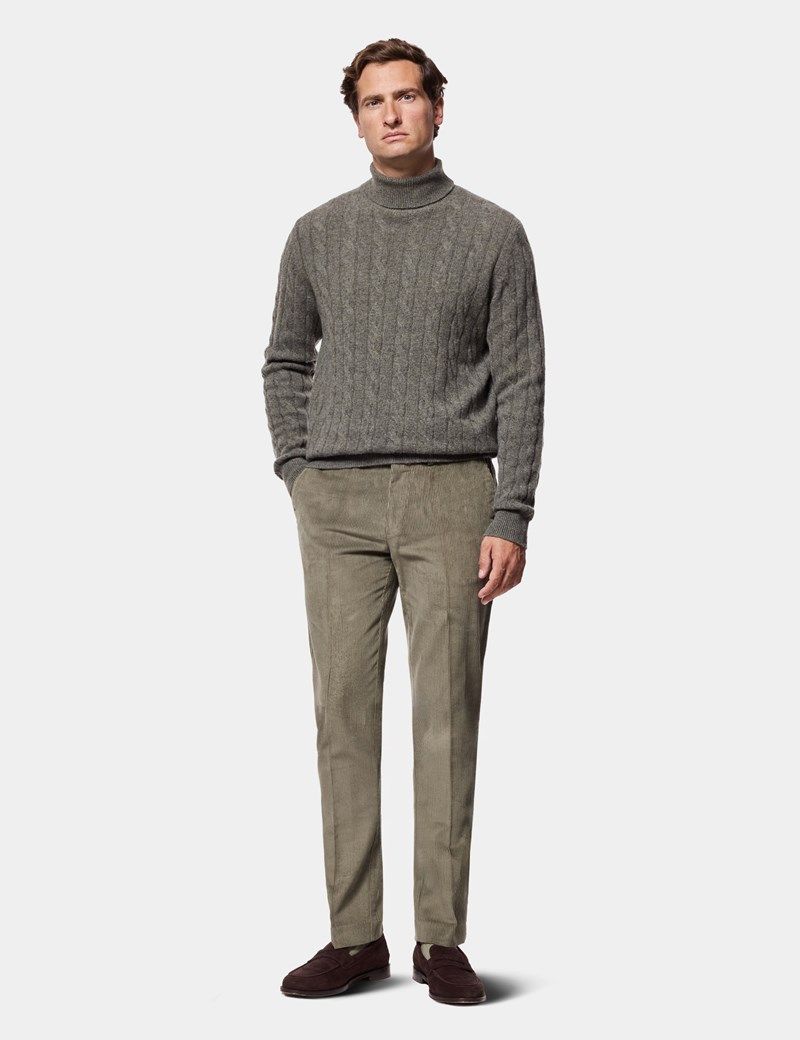 Regular Fit Sage Green Corduroy Trousers thumbnail 3
