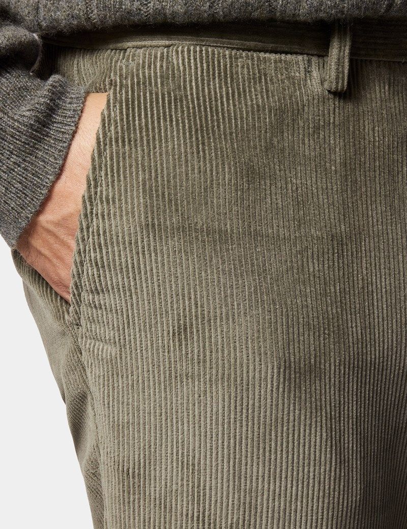 Regular Fit Sage Green Corduroy Trousers thumbnail 4