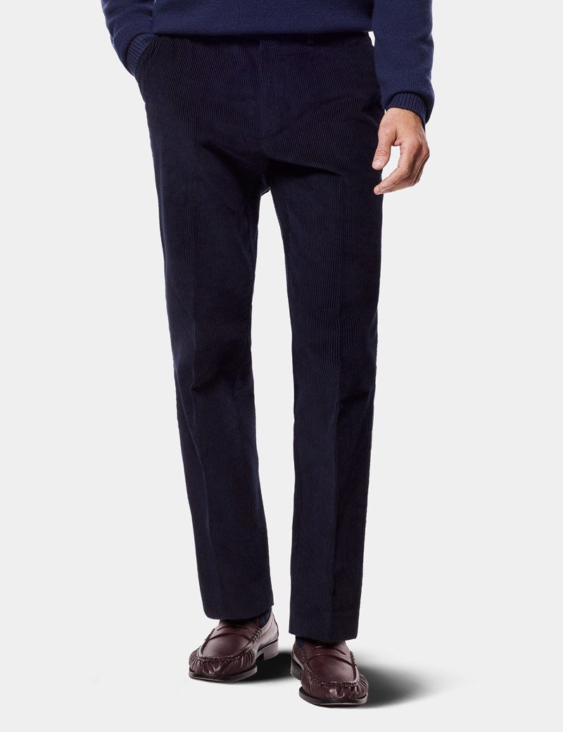Regular Fit Navy Corduroy Trousers thumbnail 2