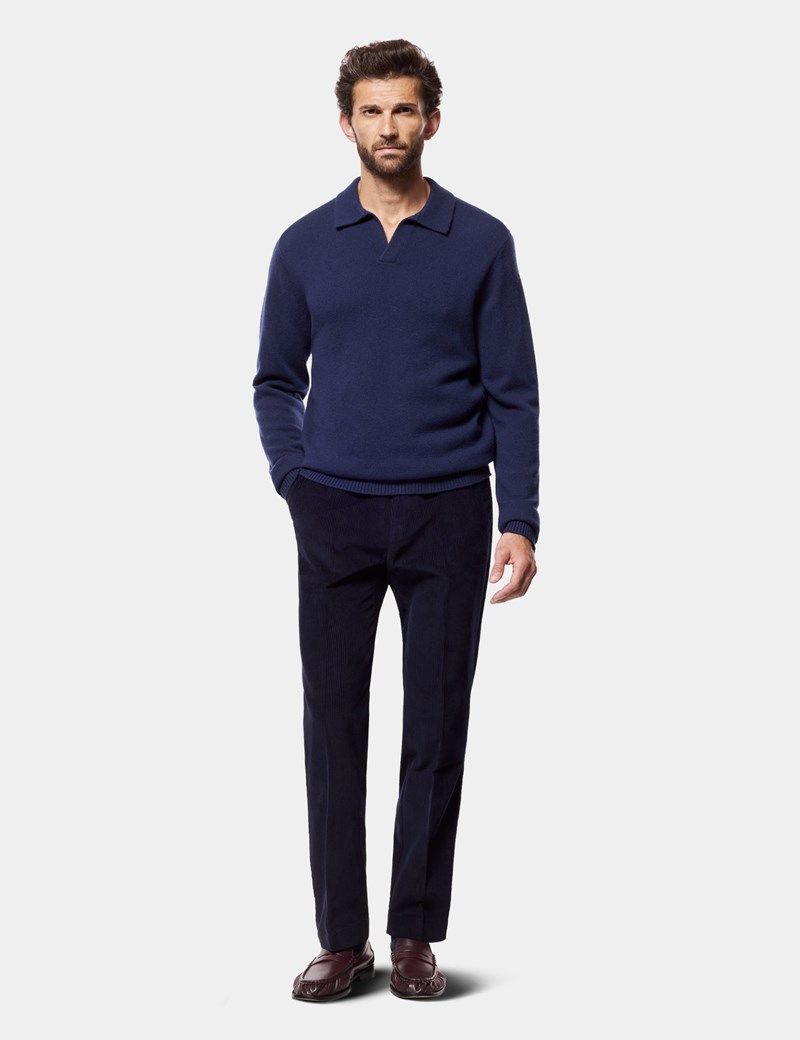 Regular Fit Navy Corduroy Trousers thumbnail 3