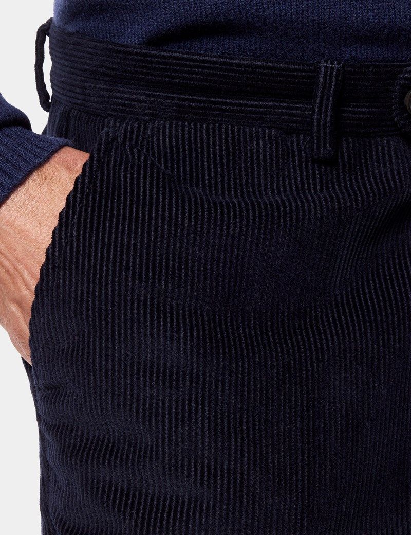 Regular Fit Navy Corduroy Trousers thumbnail 4