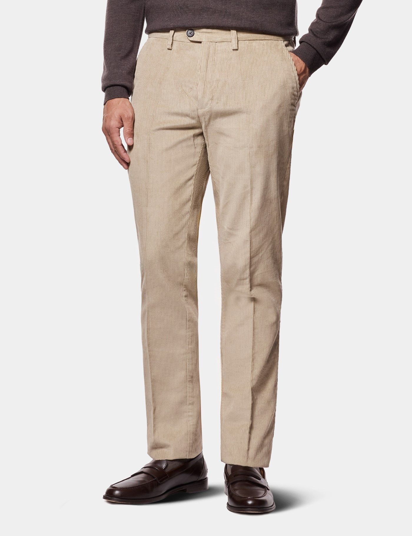 Regular Fit Beige Corduroy Trousers primary image