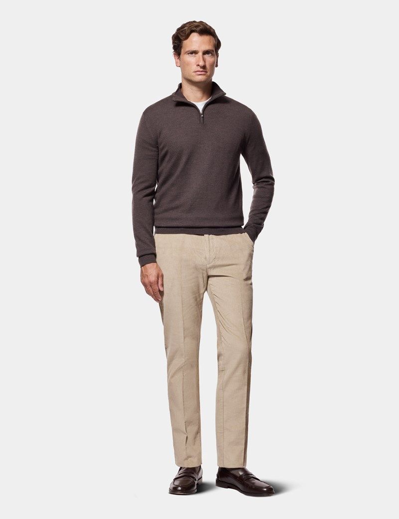 Regular Fit Beige Corduroy Trousers thumbnail 3