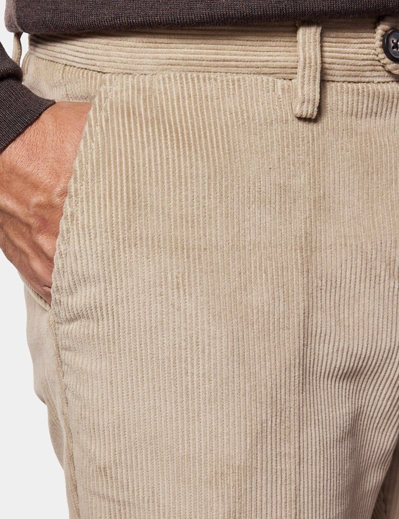 Regular Fit Beige Corduroy Trousers thumbnail 4