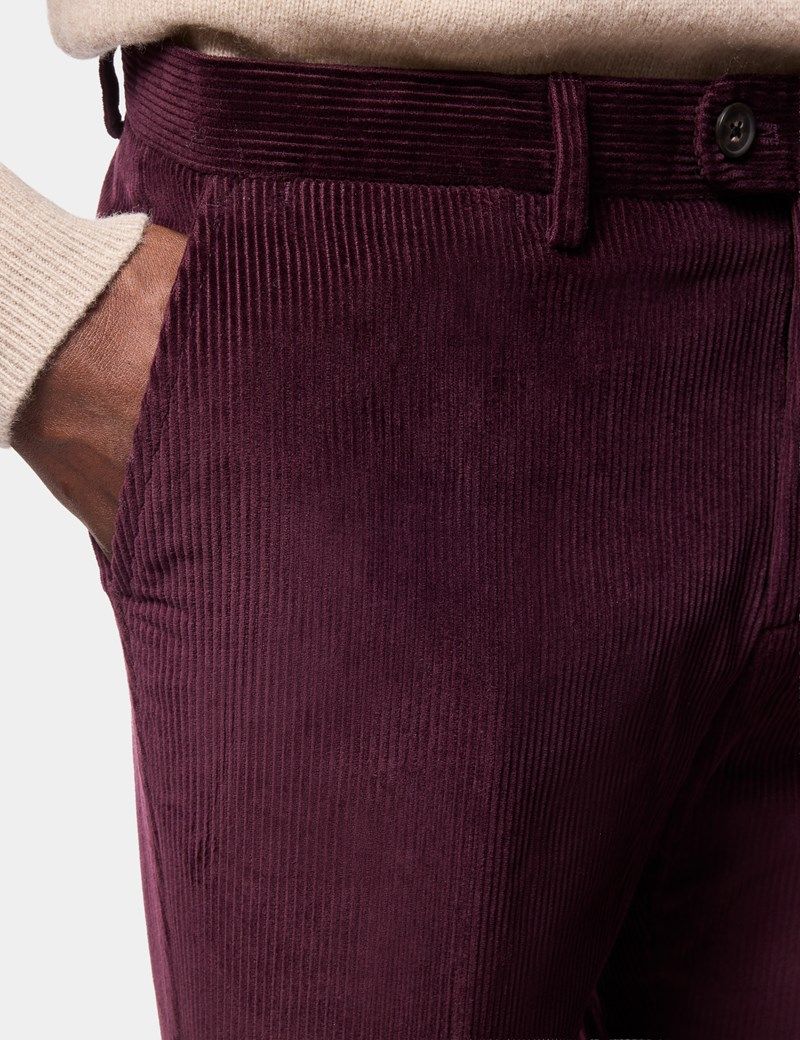 Regular Fit Burgundy Corduroy Trousers thumbnail 3