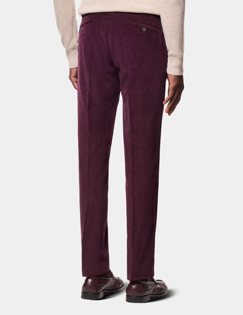 Regular Fit Burgundy Corduroy Trousers thumbnail 4