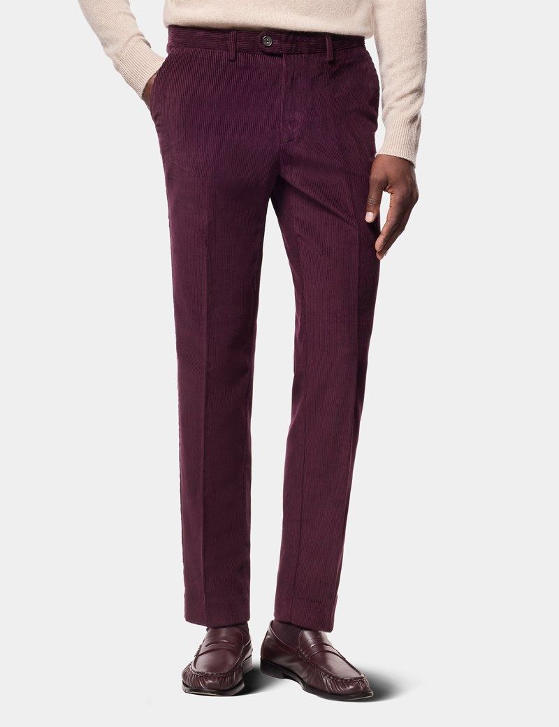 Regular Fit Burgundy Corduroy Trousers thumbnail 2