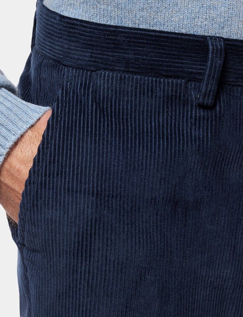 Regular Fit Petrol Blue Corduroy Trousers thumbnail 4