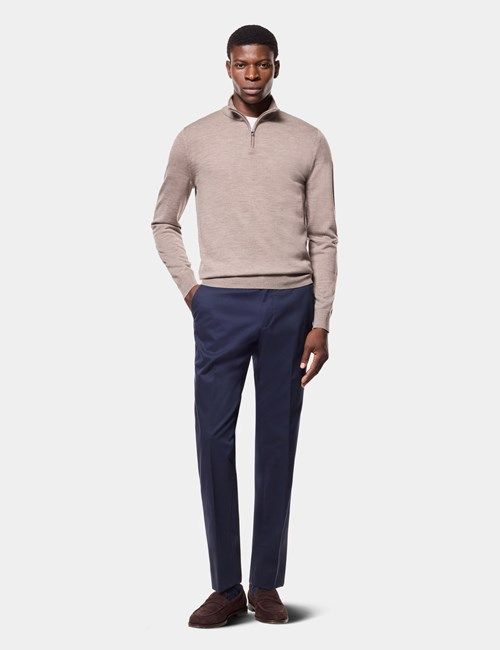 Men's Claret Half Zip Merino Sweater - Machine Washable | Hawes