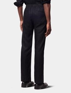 Black Linen Drawstring Trousers - Machine Washable