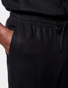 Black Linen Drawstring Trousers - Machine Washable