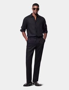 Black Linen Drawstring Trousers - Machine Washable
