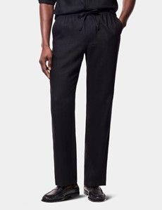 Black Linen Drawstring Trousers - Machine Washable
