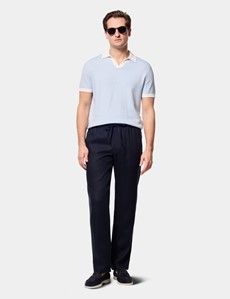 Navy Linen Drawstring Trousers - Machine Washable