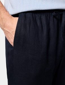 Navy Linen Drawstring Trousers - Machine Washable