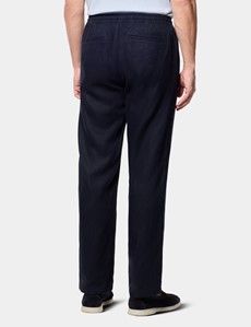 Navy Linen Drawstring Trousers - Machine Washable