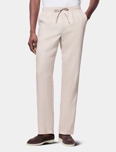 Stone Linen Drawstring Trousers - Machine Washable