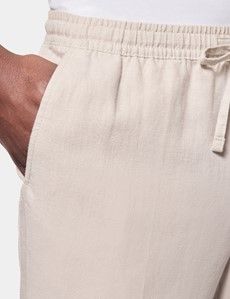 Stone Linen Drawstring Trousers - Machine Washable