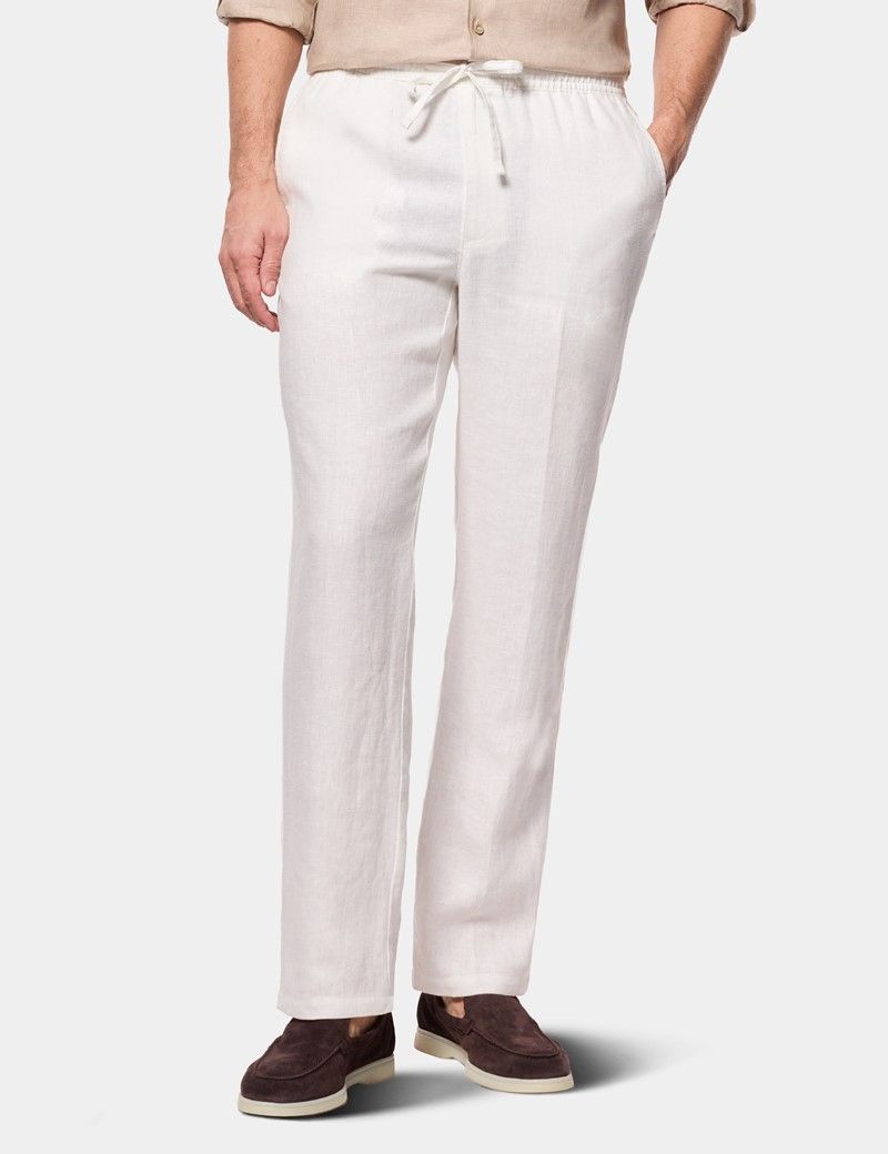 White Linen Drawstring Trousers - Machine Washable thumbnail 2