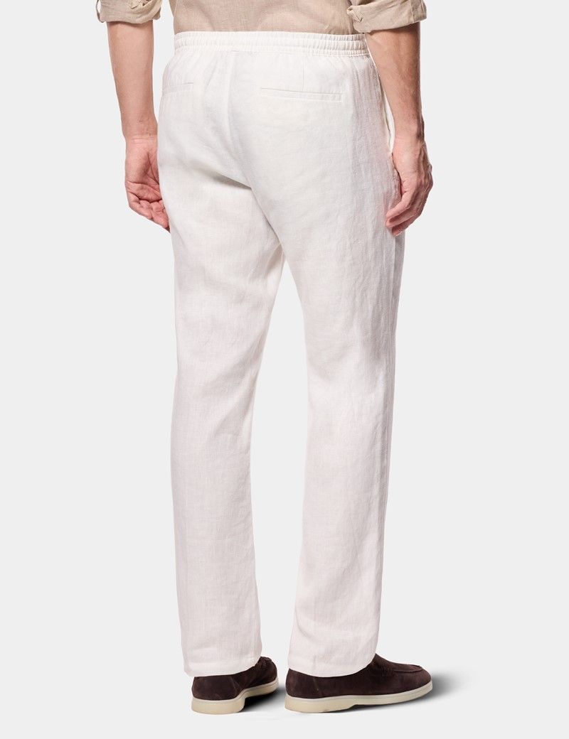White Linen Drawstring Trousers - Machine Washable thumbnail 5