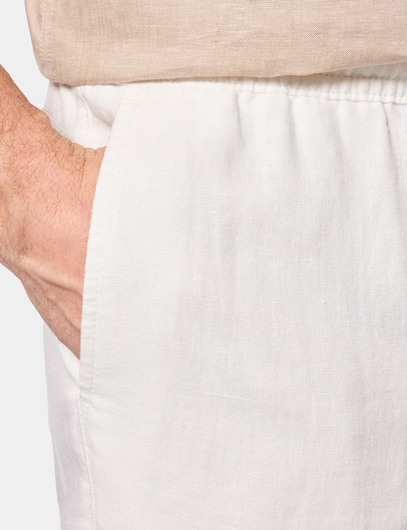 White Linen Drawstring Trousers - Machine Washable thumbnail 4