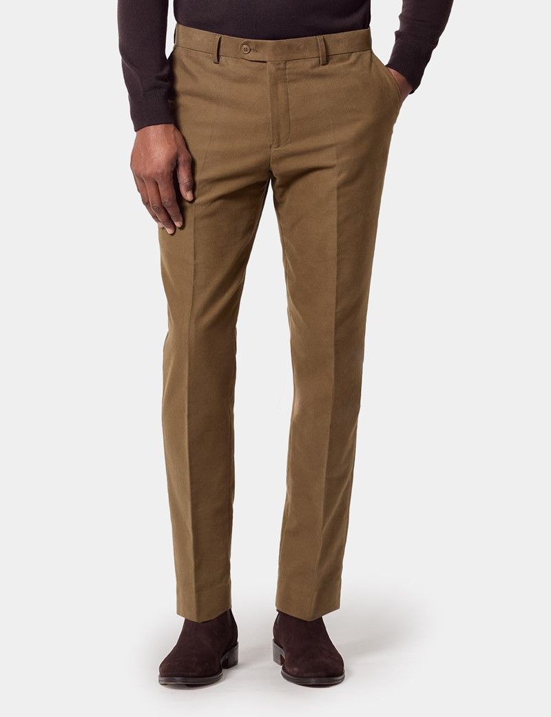 Regular Fit Dark Khaki Moleskin Trousers
