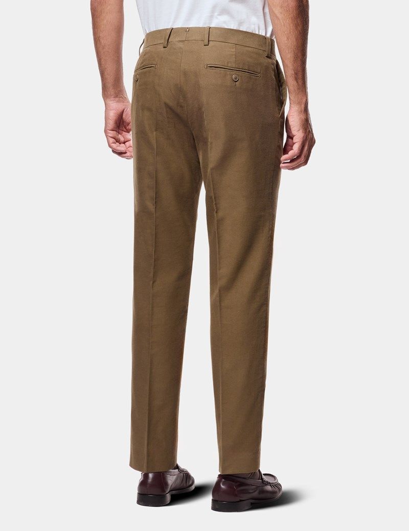 Regular Fit Dark Khaki Moleskin Trousers thumbnail 5