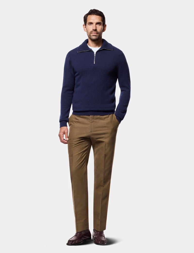 Regular Fit Dark Khaki Moleskin Trousers thumbnail 3