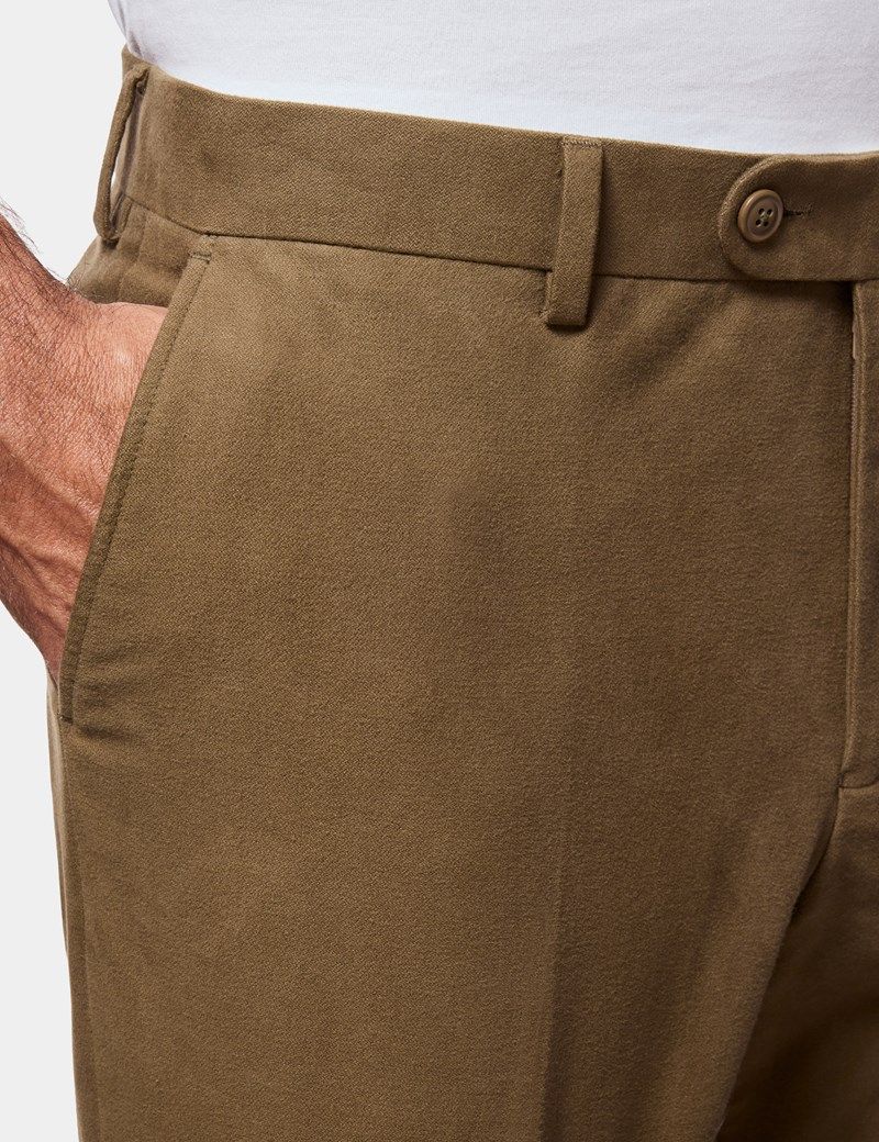Regular Fit Dark Khaki Moleskin Trousers thumbnail 4