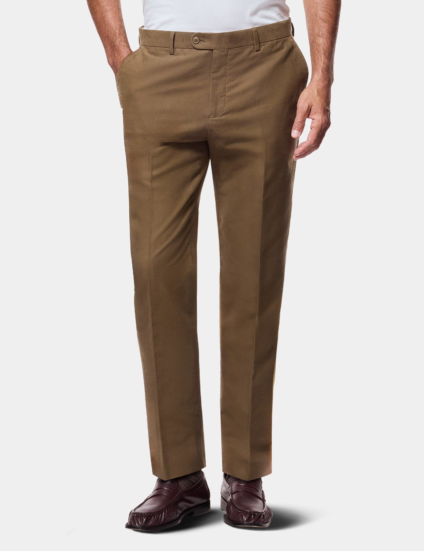 Regular Fit Dark Khaki Moleskin Trousers primary image