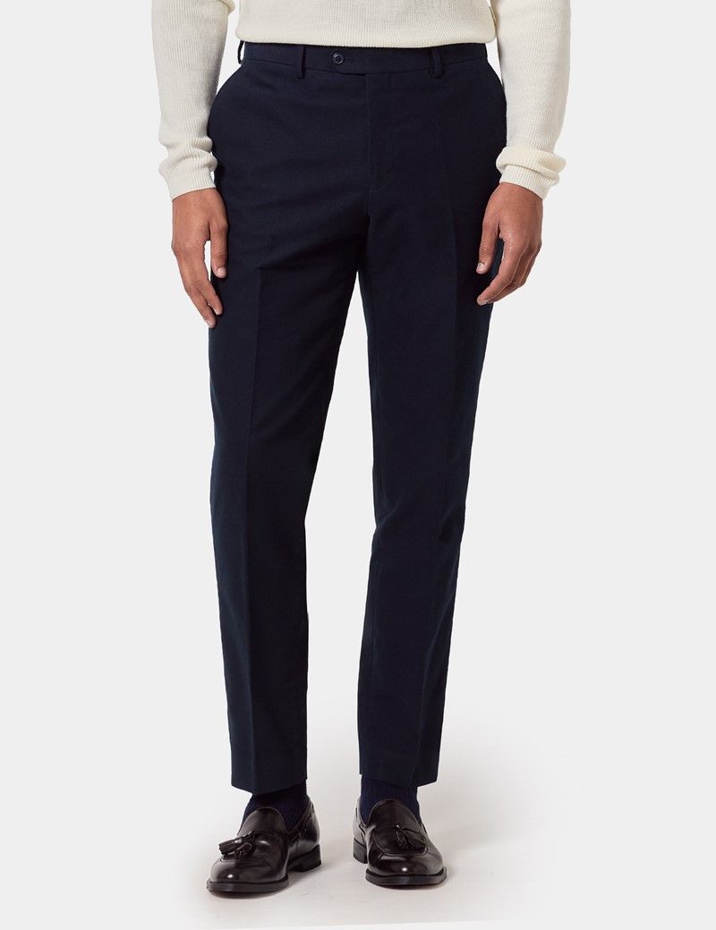 Regular Fit Navy Moleskin Trousers thumbnail 2